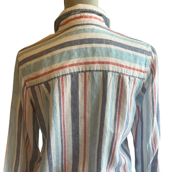 LL Bean Multi-Colored Stripe Linen Button Down Shirt Size M - Picture 3 of 5